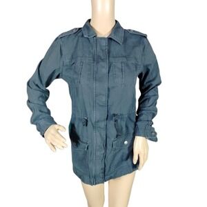 Merona Womens Utility Jacket Snap Full‎ Zip Cinch Waist Distressed Black Size XS